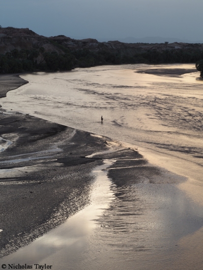 Crossing the Turkwel River in the evening