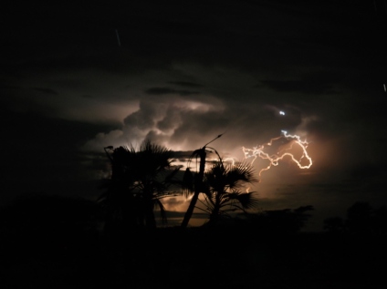 A blurry electrical storm near camp